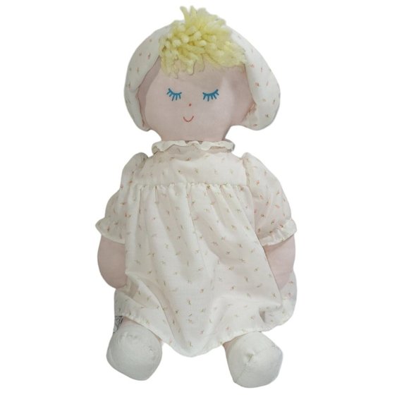 Eden Toys Vintage Eden Plush Blonde Cloth Baby Doll Rosebud Dress White Pink Bonnet Poshmark
